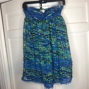 Blue and Green Strapless Tunic Top